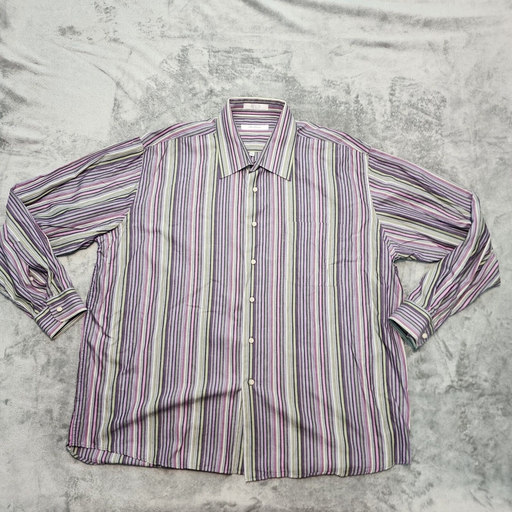 Alan Flusser Men's Dress Shirt Multicolor Striped Long Sleeve Purple Size 2XL